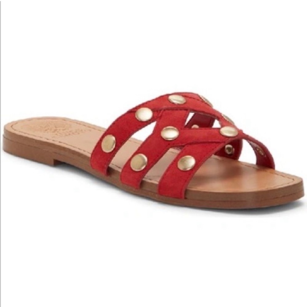 VINCE CAMUTO Red Suede Vazista Studded Slide Sandal Size 9.5